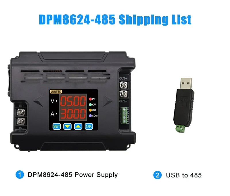 JUNTEK DPM8624 60V24A Programmable DC DC Digital Adjustable Step Down Voltage Power Supply Buck Converter 485 Communication