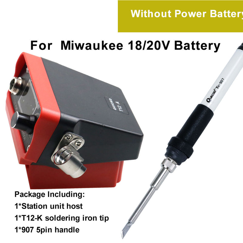 T12 Cordless Soldering Iron Station for Milwaukee/Dewalt/Makita/Devon/Worx 18V Battery, Temperature Adjustable, Auto Sleep & Low Voltage Protection, OLED Digital Display (Tool Only)