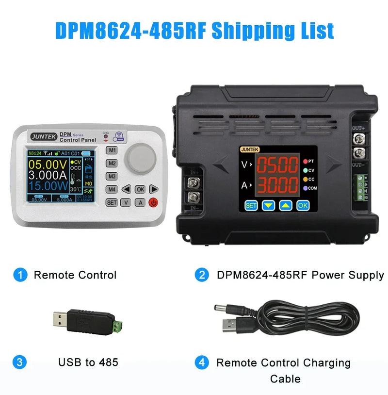 JUNTEK DPM8624 60V24A Programmable DC DC Digital Adjustable Step Down Voltage Power Supply Buck Converter 485 Communication