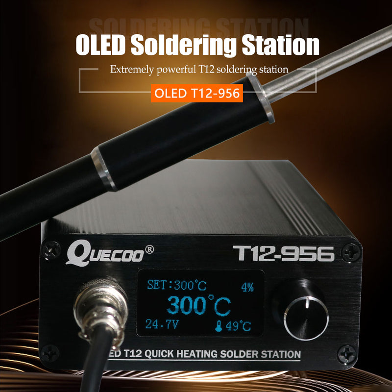 QUECOO T12-956 Soldering Digital Station Electronic Soldering iron OLED 1.3inch with Black M8 handle and T12 soldering iron tips