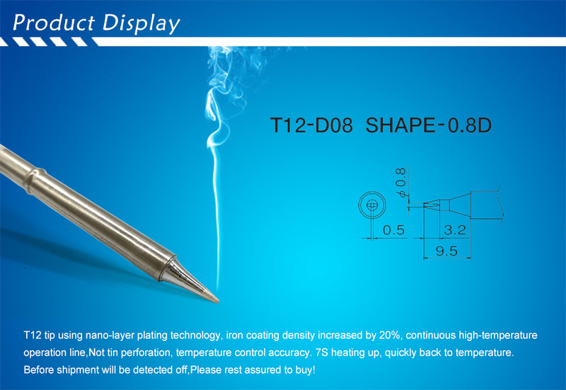 QUICKO T12-D08 Shape D series Welding iron tips  70W for FX9501/951/907 T12 Handle OLED&amp;LED station